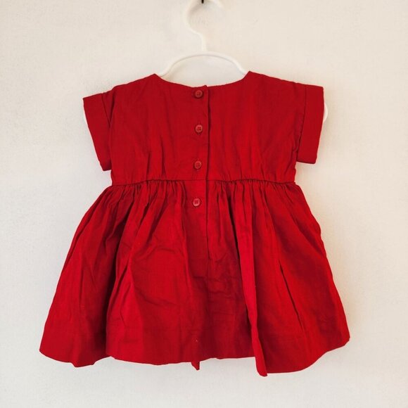 Tea Collection Red Cotton Dress Floral Emboirderey w/ Bloomers Girls 3-6 Months - Picture 3 of 12
